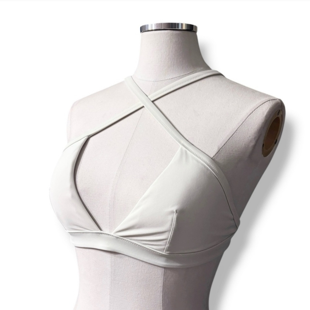 AERIE WHITE Crossed Straps Bikini Top Size Medium